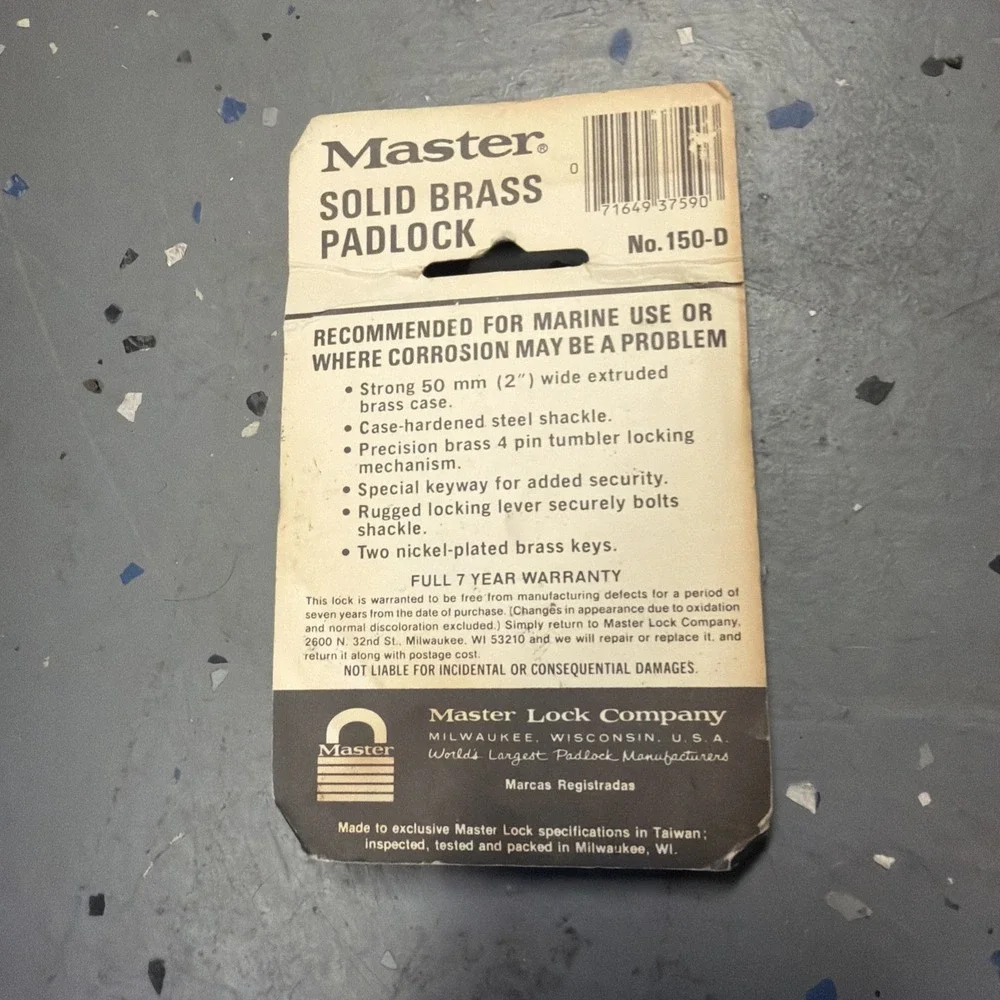 NOS Vintage Master Lock Co. Solid Brass Padlock 150-D - In Package (115126)